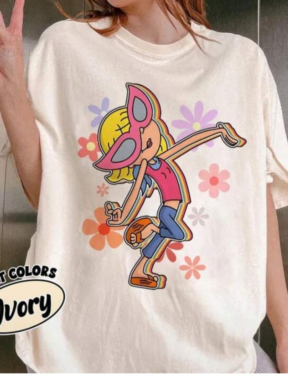 Graphic Tee with Colorful Lizzie Cartoon